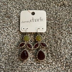 Charming Charlie Gold and Red Teardrop Earrings